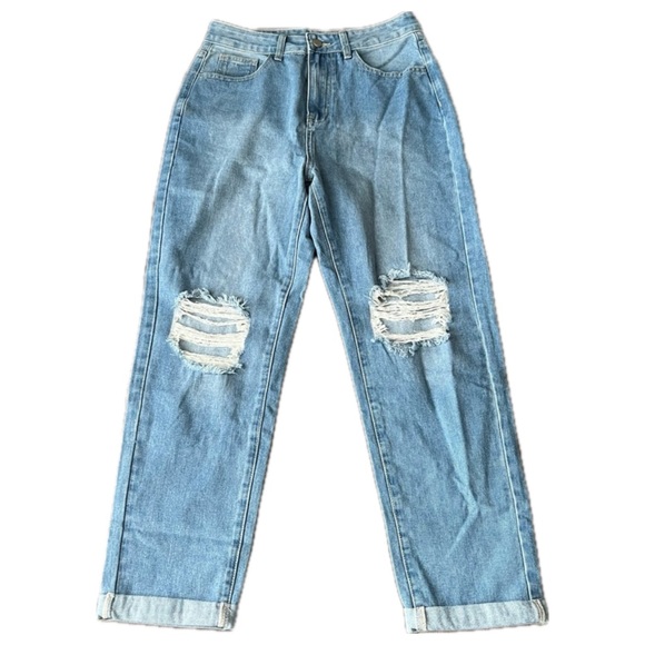 SHEIN Denim - SHEIN Distressed Boyfriend High Waist Style Ripped Jeans